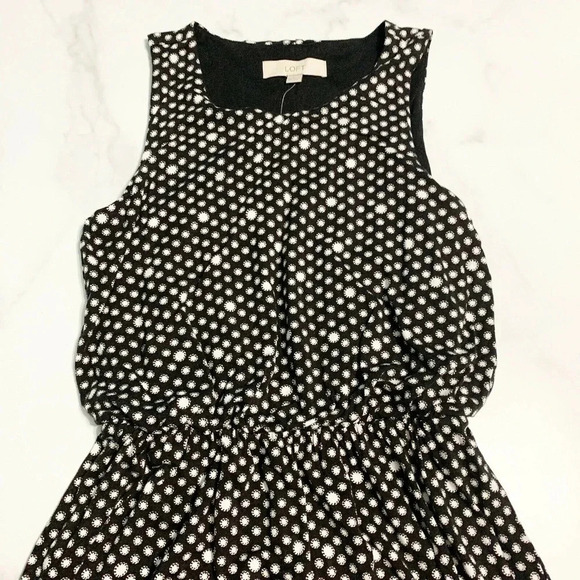 ANN Taylor LOFT Size XS Black Sleeveless Dotted Blouson Dress NEW! - Picture 3 of 6